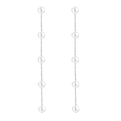 925 Sterling Silver Threader Earrings Pearl Ball Drop Long Chain Earrings for Women and Girls