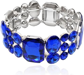 CSY Austrian Crystal Art Deco Stretch Bangle Bracelets for Women, Wide Statement Elastic Bracelet, Zinc-Metal Type, Ideal for Parties & Proms