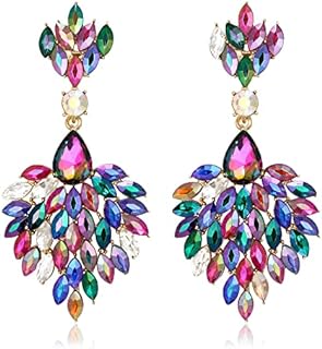 Wedding Crystal Dangle Statement Earrings for Bride, Marquise Rhinestone Vintage Prom Style Chandelier Drop Earring for Woman