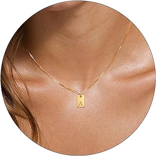 Initial Letter Necklaces for Women Nameplate Pendant 14K Gold Plated Box Chain 17+2 inch Jewelry Gift for Girl