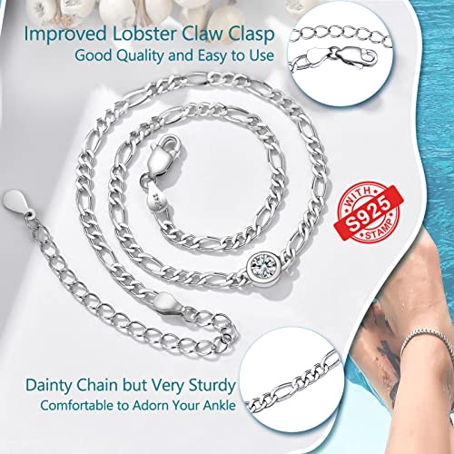 Dainty Birthstone Cute Chain Bracelet/Anklet for Women, 925 Sterling Silver Precious Jewelry, Jan - Dec 12 Options, Bracelet: 6.3"-8.3", Anklet: 8.6"-10.6", Come Gift Box