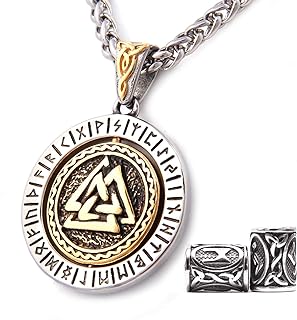 Odin Valknut Pendant Necklace Norse Pagan Jewelry Stainless Steel Viking Jewelry Men, Viking Beard Beads Gift