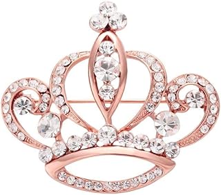 Women's Silver and Rose Gold Alloy Crown Brooch with Gemstone Accents and Secure Pin Clasp, Charming Rhinestone Detailing