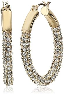 Anne Klein Women's Pierced Earrings Pave Tubular Hoop, Gold