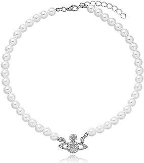 Pearl Saturn Necklace for Women Girls Rhinestone Pendant Planet Choker Retro Necklace Artificial Pearl Necklace Dainty Rhinestone Faux Saturn Pearl Necklace Birthday Party Anniversary Ladies' Wedding Pearl Bead Chain Crystal Choker Charm Jewelry Gift