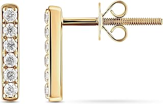 10k Solid Gold Moissanite Diamond Stud Earrings with Screw Backs, Mini Bar Design for Women, Available in White, Yellow and Rose Gold Lab Created Options