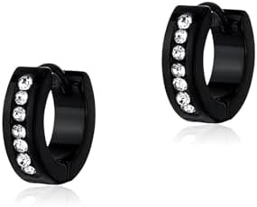 Black Hoop Earrings for Men Women Cubic Zirconia Rhinestone Earrings Black Dark Hoop Huggie Cartilage Earrings Hypoallergenic Round Hoop Earrings Jewelry Gifts