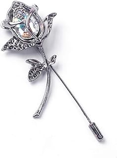 Rhinestone Rose Flower Brooch.Crystal Lapel Pin Brooch, Classy Flowers Tie Pin for Women Men Girl Boutonniere Suit Pins