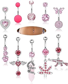 LOLIAS 10Pcs Belly Button Rings Surgical Stainless Steel Belly Rings CZ Heart Dragon Butterfly Dangle Belly Button Rings for Women Navel Belly Barbell Piercing Jewelry
