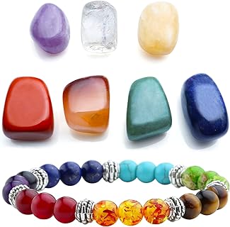 Top Plaza 7 Chakra Reiki Healing Crystals Yoga Balance Irregular Shape Polished Tumbled Palm Stones W/ 7 Chakra Healing Crystal Bracelet