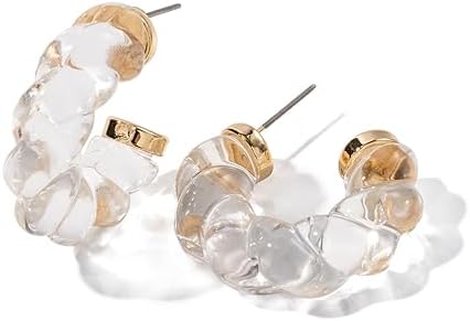 Unique Clear Transparent Lucite Resin Small Hoop Earrings for Women Girls Acetate Acrylic Chic Dainty Lightweight Fashion Girlfriend Gifts BFF