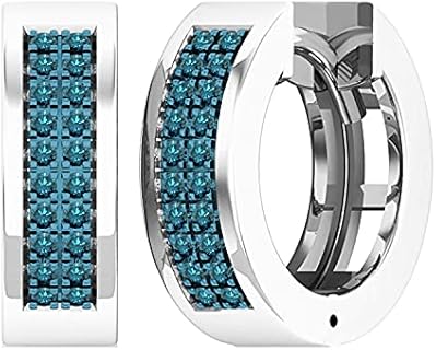 Dazzlingrock Collection Unisex Double Row Hoop Earrings with Hinged Post & Natural Blue Diamond in 925 Sterling Silver