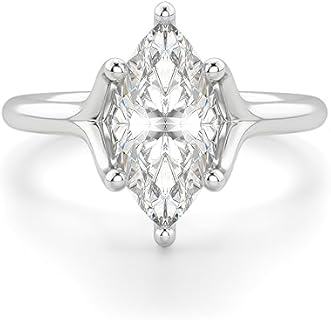 Nitya Jewels 2 CT Marquise Diamond Moissanite Engagement Ring, Wedding Ring, Eternity Band Vintage Solitaire Halo Hidden Prong Setting Silver Jewelry Anniversary Promise Ring Gift