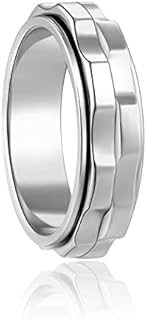 Unisex Anxiety Relief Stainless Steel Spinning Fidget Ring with Twin Gears - Elegantly Polished Wedding Band Style Gift Item in Sizes 6 to 10