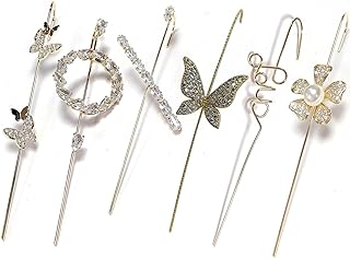 6 Pcs Ear Wrap Crawler Hook Earrings Set Simple Sparkling Colorful Metal Classic Crystal Classic Rhinestone Wire Needle Hook Earrings Jewelry for Women Girls-butterfly