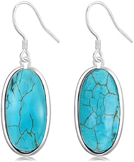 Sterling Silver Genuine Turquoise Dangle Earrings with French Wire Back Finding for Women in Drop Design