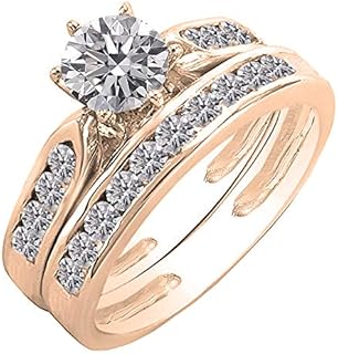 Dazzlingrock Collection 0.95 Carat (ctw) 10K Gold Round Lab Grown White Diamond Ladies Engagement Ring Set 1 CT