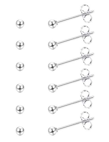 6-12 Pairs 925 Sterling Silver Stud Earrings for Women Girls 14K White Gold Plated 2mm Tiny Ball Stud Earrings Set Hypoallergenic Cartilage Tragus Multiple Piercings Earrings Jewelry for Sensitive Ears