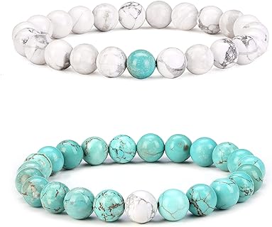 2 Pcs Couple Distance Relationship Bracelets Black Matte Agate & White Howlite Energy Beads Stone Ying Yang Balance Bracelet Banglet for Lovers Touch Bracelets Long Distance Relationship¡­