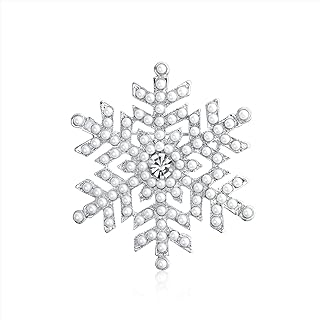 Poinsettia Brooch Holiday Party Jewelry Set - Festive Simulated Pearl Snowflake Design with Rhodium-plated Base Metal and Pin-stem Safety Clasp