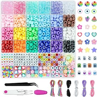 Gionlion Multicolor Pony Beads Bracelet Making Kit - Comprehensive Crafting Set for Teen Girls & Adults - Ideal for Necklace/Anklet Making in Unique Designs - Heart & Letter Beads included