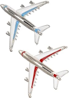 Pin Clasp Jet Brooch - Red and Blue Airplane Alloy Pin Set for Aviation Enthusiasts and Trendsetters - Playful Aircraft Design