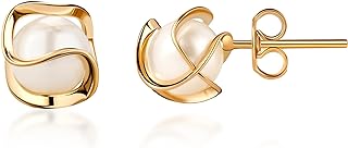 Barzel 18K Gold Plated Caged Pearl Stud Earrings - Made In Brazil