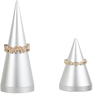 GemeShou 2pcs Silver Metal ring stand for jewelry, men wedding ring holder for nightstand engagement gift, ring storage organizer for baseball championship【Silver Ring Holder 2pcs Height 2" and 3.1"】