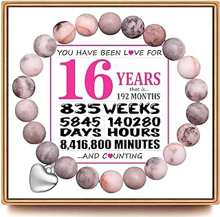 ASGEM Birthday Gifts for Women Girls Teen Stone Heart Bracelet 12 13 14 15 16 17 18 19 20 21 Year Old for Friends Daughter Sister Kids Family Girlfriend Her Lover Charm Handmade Pink Bracelets with Birthday Card