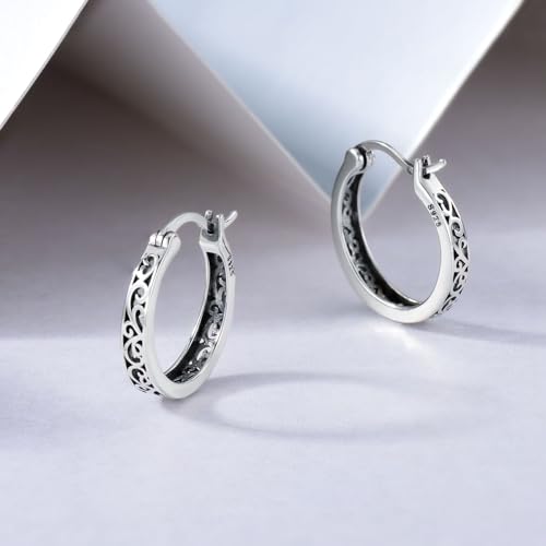 Celtic Knot/Cross/Filigree/Moon/Viking Phase Hoop Earrings Sterling Silver Huggie Earrings Jewelry Gifts for Women