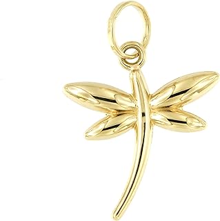 14kt Yellow Gold Dragonfly Pendant Charm by Lucchetta, Symbol of Freedom & Transformation, Designed for Women & Girls, Compatible with up to 4mm Chains & Necklaces - Round Clasp, Authentic Italian Fine Jewelry