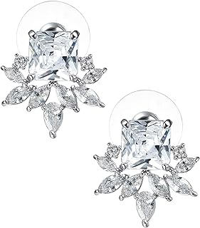 SWEETV CZ Cluster Bridal Wedding Bridesmaids Earrings, Crystal Stud Earrings for Women Girls