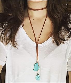 Cord Clasp Turquoise Wrap Choker Necklace for Women - Doubnine Bohemian Lariat Style Jewelry Accessory