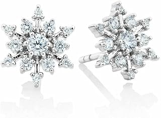 Abhi Round Cut White Diamond 925 Sterling Silver 14K White Gold Over Diamond Snowflake Stud Earrings for Women's