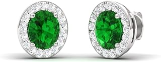 "Emerald and Diamond Stud Earrings with Push-Back Fastening in 14K Solid White Gold, Oval Cut Elegance"  Please note that this SEO friendly title implies the product's most important and searchable characteristics