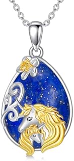 Box Clasp Lapis Lazuli Crystal Necklace in 925 Sterling Silver for Women - Unicorn Pendant Designed - Ideal Gift for Sister, Graduation, Birthdays, and Weddings