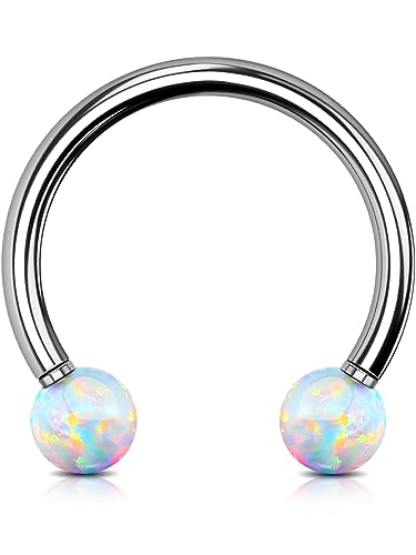 Septum Rings 16g, G23 Solid Titanium Septum Piercing, Internally Threaded Spherical Design Opal Septum Jewelry, Helix Daith Snug Conch Piercing Jewelry For Women Men