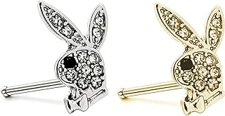 Surgical Steel Nose L Bend Stud Ring Play boy Bunny piercing jewelry