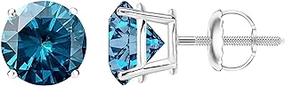 1/2-10 Carat Total Weight Blue Diamond Stud Earrings 4 Prong Screw Back