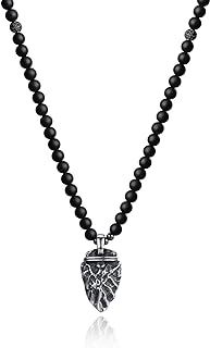 Matte Onyx Mala Bead Necklace with Stainless Steel Arrowhead Pendant and Lobster Clasp for Men