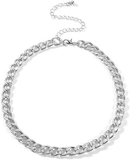 Bold Cathercing Silver Choker Necklace with Cuban Link Chain, Trendy Punk-Inspired Accessory for Fashion-Forward Women, Alloy Construction