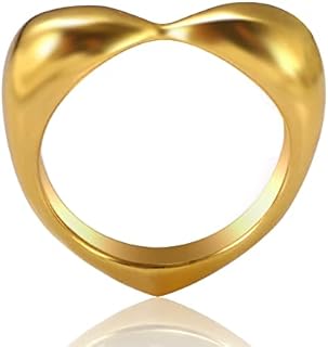 JINHUI Women's 18K Gold Plated Chunky Engagement Ring - Stainless Steel Heart-Shaped Design Size 6