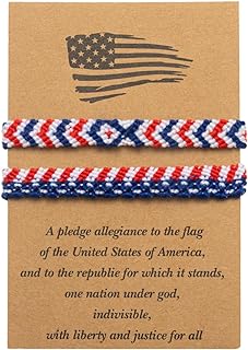 4th of July Unisex Patriotic American Flag Bracelet with Robust Rope Chain in Red, White, and Blue Colors