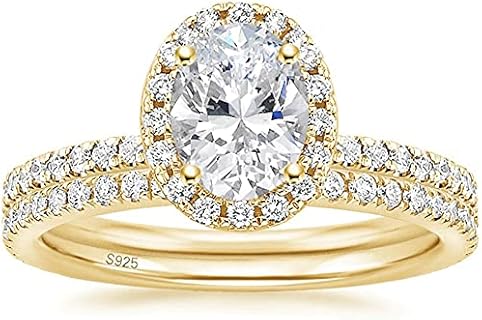 EAMTI 1.5CT 925 Sterling Silver Cubic Zirconia Bridal Rings Sets Oval Cut CZ Engagement Rings Wedding Band For Women Size 3-13