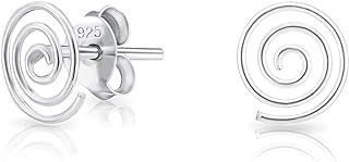 DTPsilver Sterling Silver Swirl Spiral Stud Earrings with Reliable Push Back - Elegant Dainty Jewellery in 24K Gold or 18K Rose Gold Plating