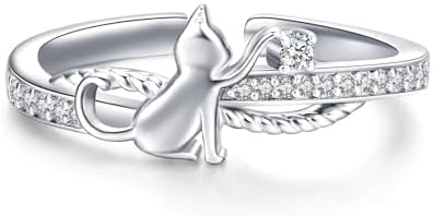 Cubic Zirconia Catbird Wedding Rings in Sterling Silver for Women, Adjustable Kitten Band Ring Design, Ideal Gift for Cat Lovers, Her