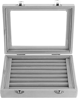 Aoyfuwell Boîte à Bijoux Moderne en Métal, 9 Grilles en Velours avec Fenêtre Transparente et Verrouillage Robuste, Taille 15x20x4,6 cm, Idéale pour Bagues, Boucles d'Oreilles, Colliers – Spécialement pour Femmes