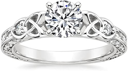 Celtic Knot Engagement Rings for Women Center 1CT Round Cut Moissanite Ring Platinum Plated Silver Vintage Moissanite Engagement Ring for Her
