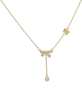 MIKAMU bow Pendant Necklaces for Women CZ cubic zirconia 14K Gold Plated Pendant Necklace bow Birthday Valentine's Day Jewelry Gift for Women Sister Wife Girlfriend Her