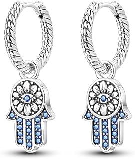 Hinged Hoop Clasp Cubic Zirconia Embellished Hapour 925 Sterling Silver Evil Eye Dangle Earrings for Women & Teen Girls with Dream Catcher Charms